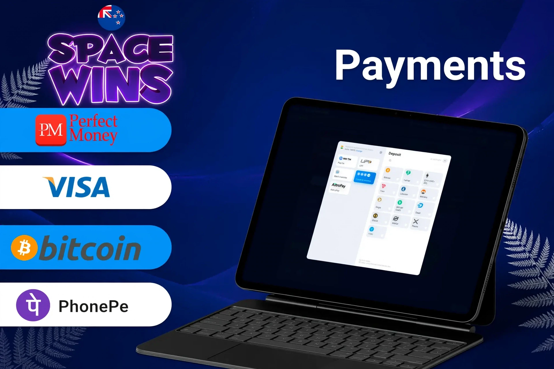 Space Wins payment methods including Visa, Bitcoin, Paysafecard and Pay by Mobile for fast and secure transactions in the UK