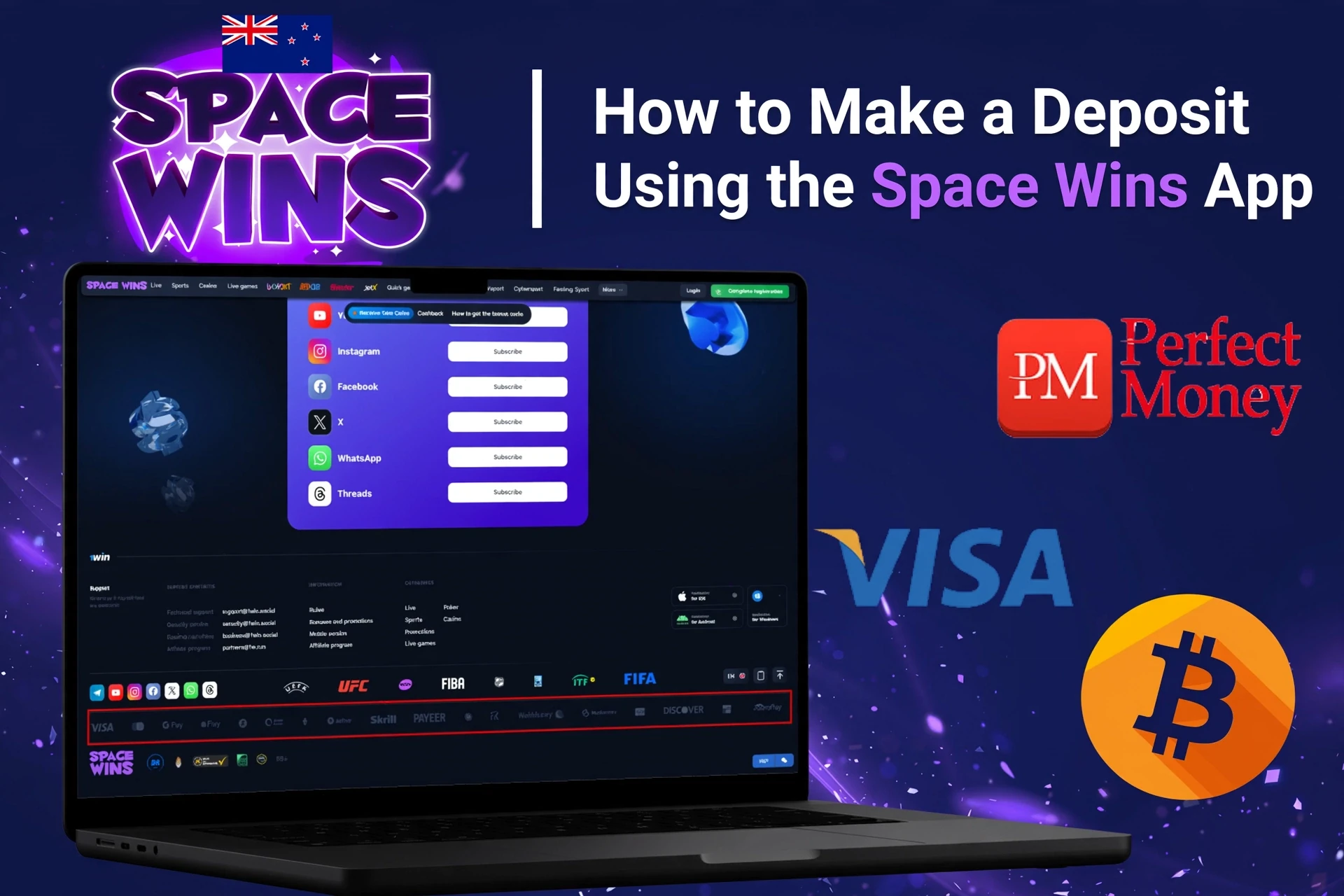 Registration process on the Space Wins mobile app with social login options