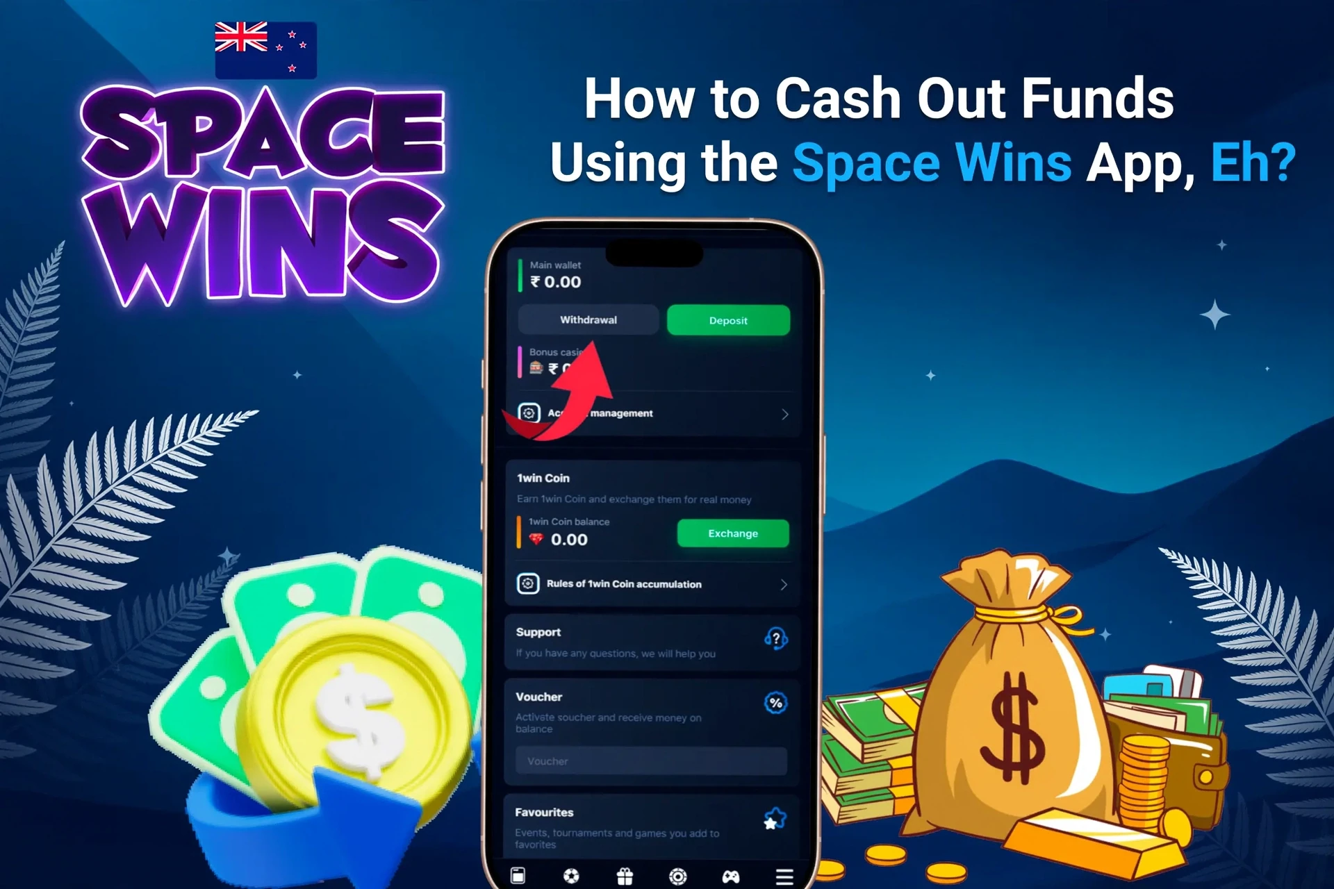 Registration process on the Space Wins mobile app with social login options