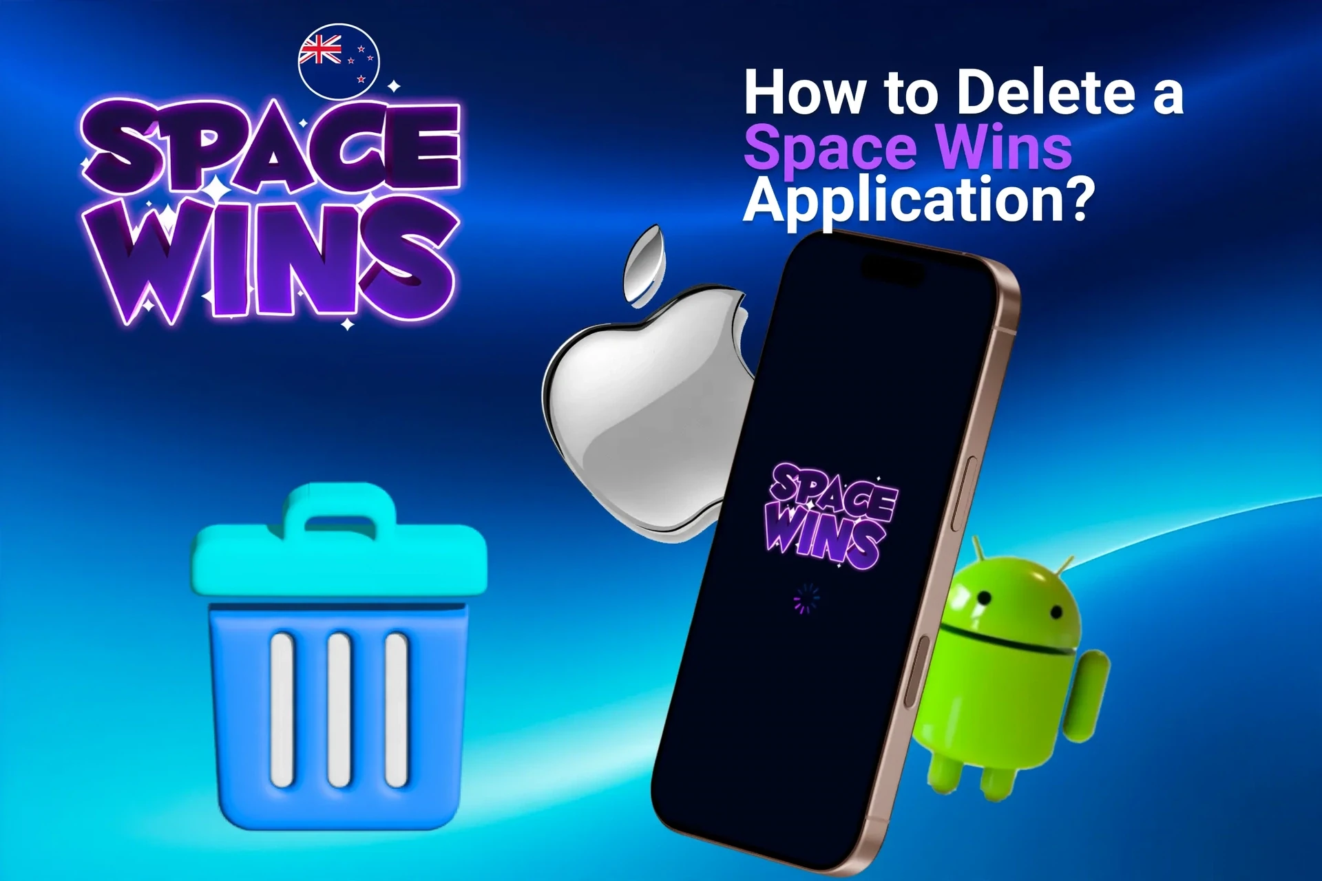 Instructions on how to delete the application from iOS and Android devices, shown with app icons