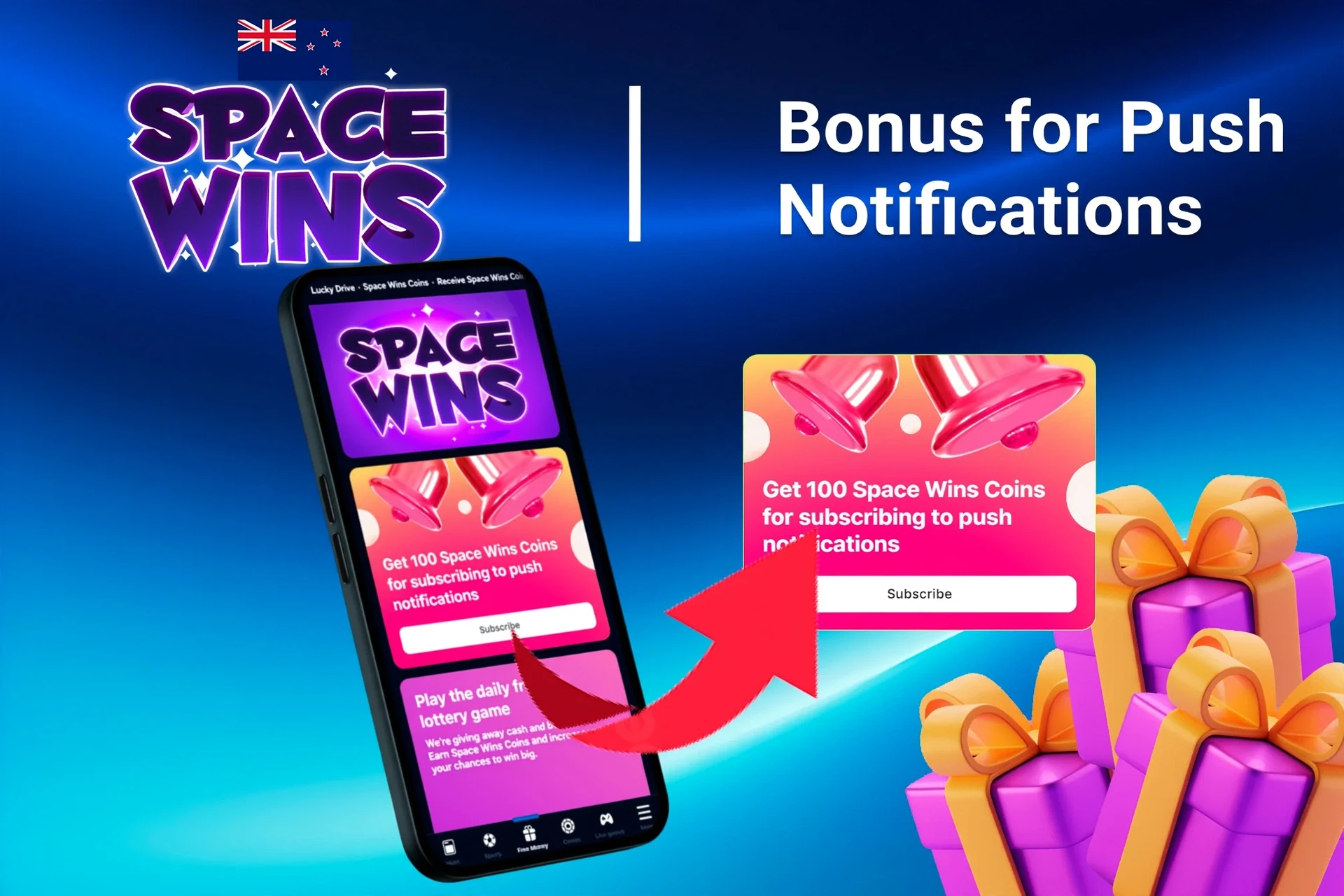 mobile app showing bonus offers and promotions with coins and poker-related graphics