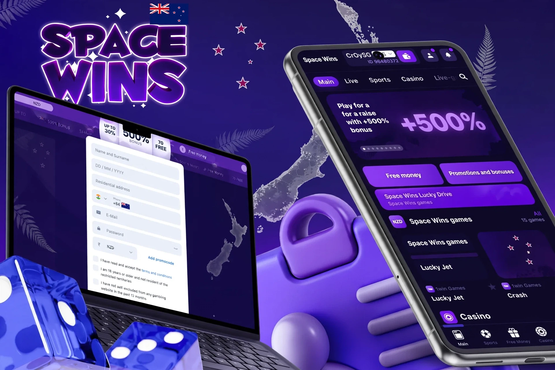 Description of registering with Space Wins and receiving a welcome bonus